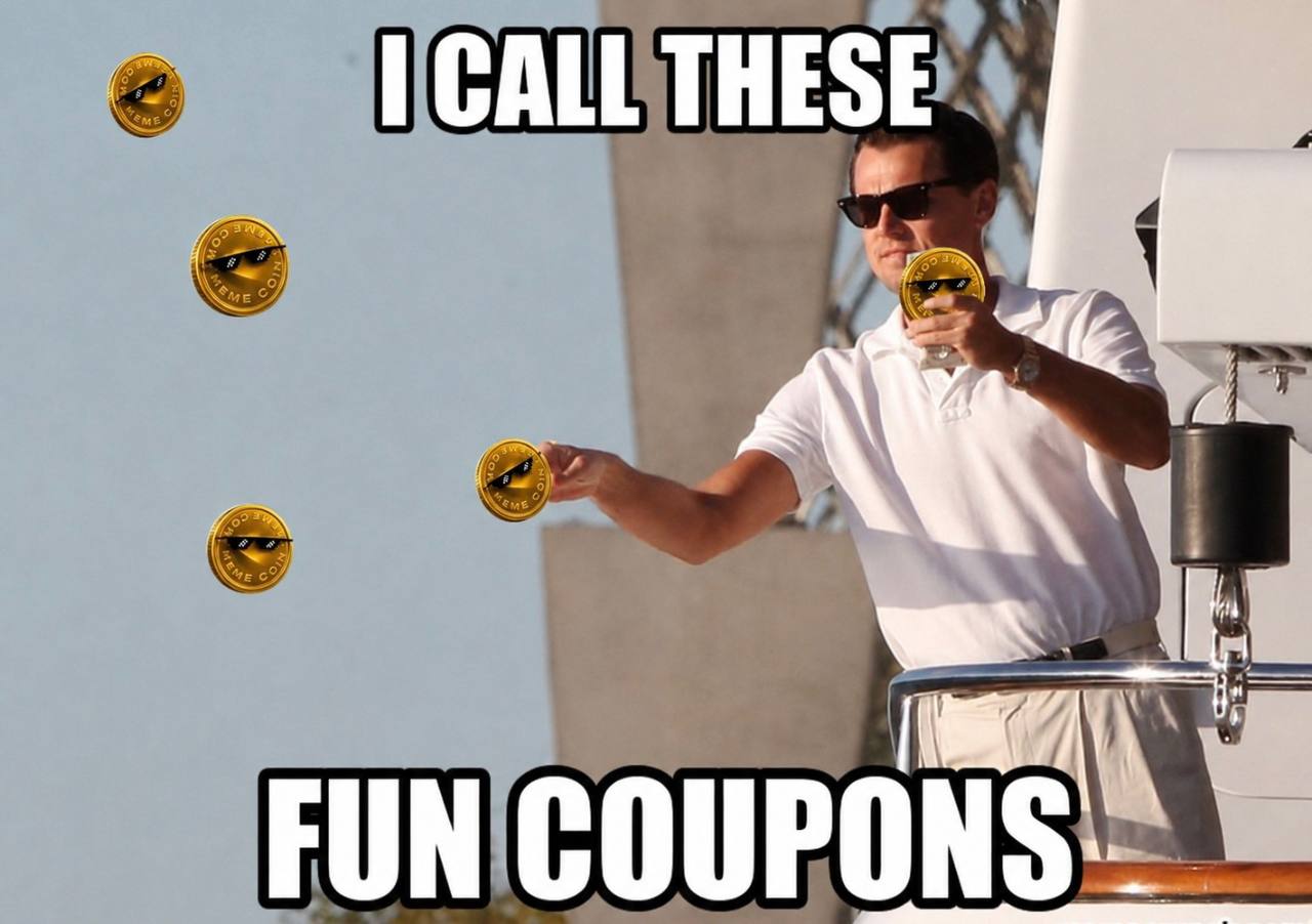 Yacht meme tossing MEMECOIN coins captioned I call these memecoins